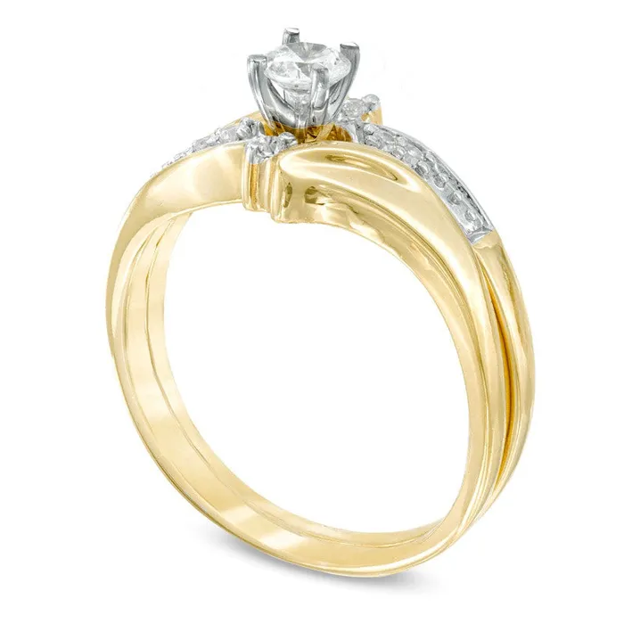 Goldia Rings 025 CT TW Natural Diamond Slant Bridal Engagement Ring Set in Solid 10K Yellow Gold Goldia Rings 025 CT TW Natural Diamond Slant Bridal Engagement Ring Set in Solid 10K Yellow Gold