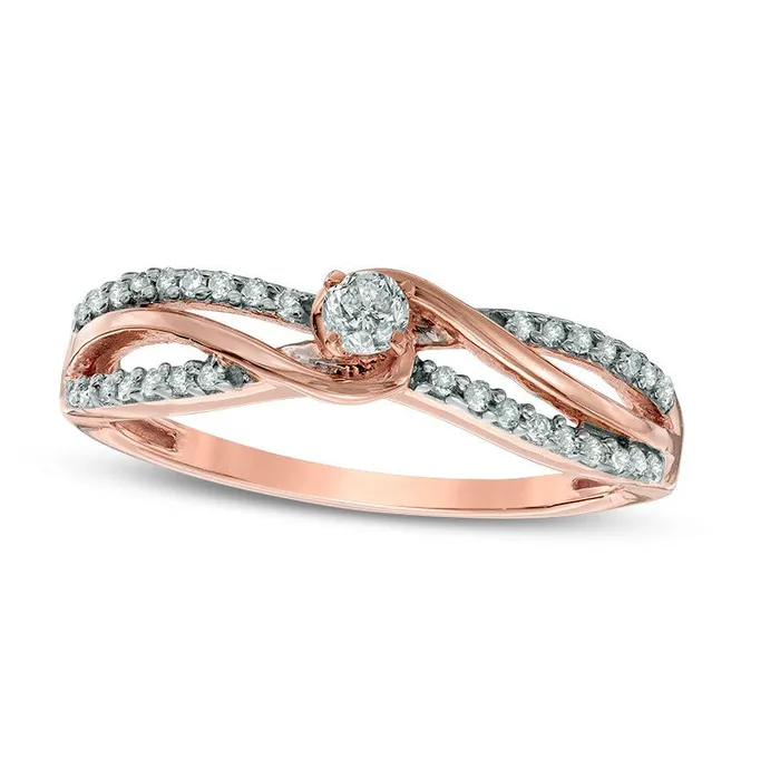 Goldia Rings 025 CT TW Natural Diamond Split Shank Ring in Solid 10K Rose Gold Goldia Rings 025 CT TW Natural Diamond Split Shank Ring in Solid 10K Rose Gold