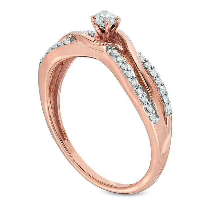 Goldia Rings 025 CT TW Natural Diamond Split Shank Ring in Solid 10K Rose Gold Goldia Rings 025 CT TW Natural Diamond Split Shank Ring in Solid 10K Rose Gold