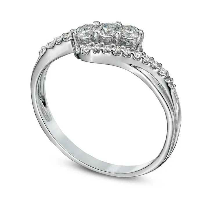 Goldia Rings 025 CT TW Natural Diamond Three Stone Swirl Ring in Solid 10K White Gold Goldia Rings 025 CT TW Natural Diamond Three Stone Swirl Ring in Solid 10K White Gold
