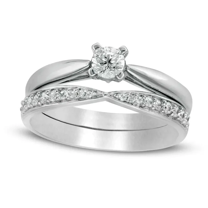 Goldia Rings 033 CT TW Natural Diamond Bridal Engagement Ring Set in Solid 10K White Gold