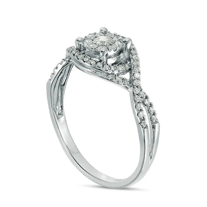 Goldia Rings 033 CT TW Natural Diamond Frame Bypass Twist Engagement Ring in Solid 10K White Gold Goldia Rings 033 CT TW Natural Diamond Frame Bypass Twist Engagement Ring in Solid 10K White Gold