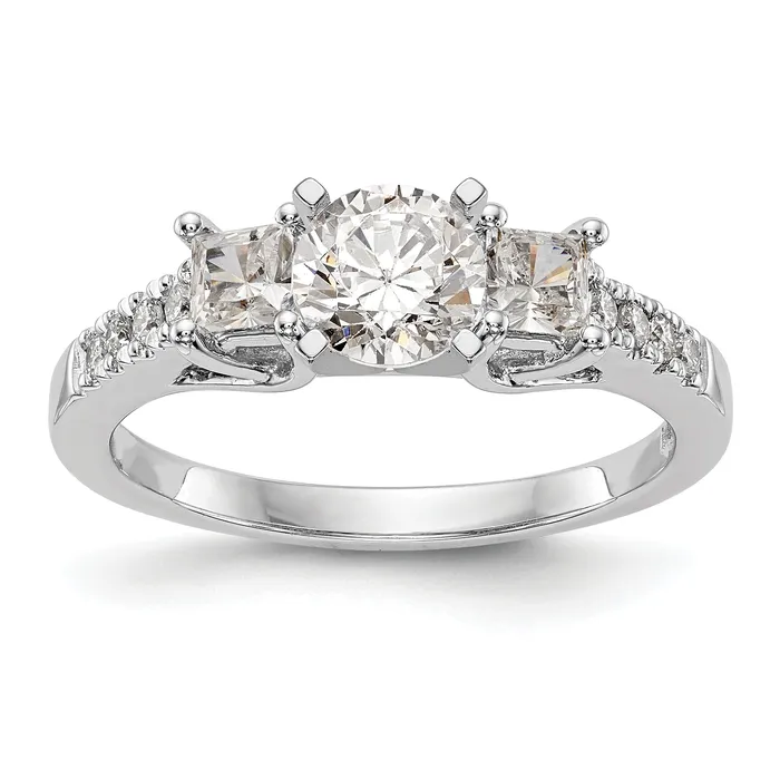 Goldia Rings 033ct CZ Solid Real 14K White Gold 3Stone Peg Set Engagement Ring