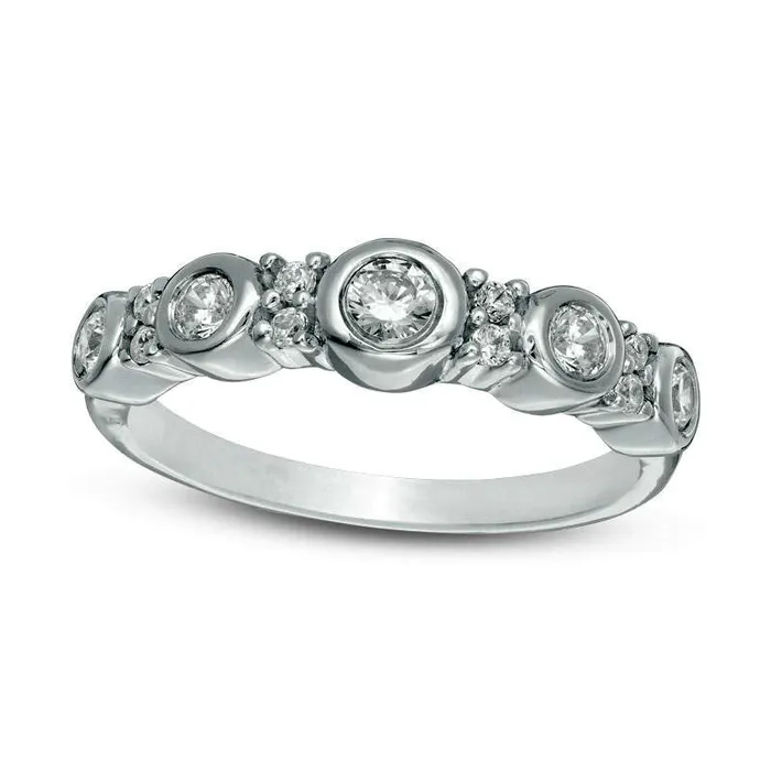 Goldia Rings 038 CT TW Natural Diamond Alternating Anniversary Band in Solid 10K White Gold Goldia Rings 038 CT TW Natural Diamond Alternating Anniversary Band in Solid 10K White Gold