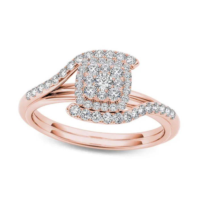 Goldia Rings 050 CT TW Composite Natural Diamond Square Frame Bypass Engagement Ring in Solid 14K Rose Gold Goldia Rings 050 CT TW Composite Natural Diamond Square Frame Bypass Engagement Ring in Solid 14K Rose Gold