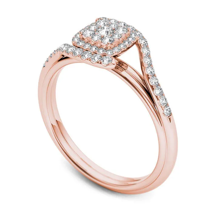 Goldia Rings 050 CT TW Composite Natural Diamond Square Frame Bypass Engagement Ring in Solid 14K Rose Gold Goldia Rings 050 CT TW Composite Natural Diamond Square Frame Bypass Engagement Ring in Solid 14K Rose Gold