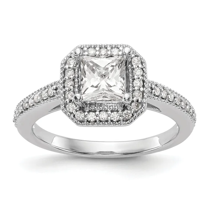 Goldia Rings 050ct CZ Solid Real 14K White Gold Princess Square Halo Engagement Ring Goldia Rings 050ct CZ Solid Real 14K White Gold Princess Square Halo Engagement Ring