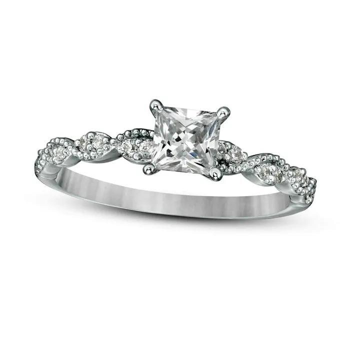 Goldia Rings 063 CT TW Certified PrincessCut Natural Diamond Engagement Ring in Solid 14K White Gold ISI2 Goldia Rings 063 CT TW Certified PrincessCut Natural Diamond Engagement Ring in Solid 14K White Gold ISI2