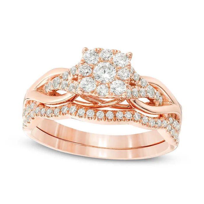 Goldia Rings 063 CT TW Natural Diamond Square Frame Knot Shank Bridal Engagement Ring Set in Solid 14K Rose Gold Goldia Rings 063 CT TW Natural Diamond Square Frame Knot Shank Bridal Engagement Ring Set in Solid 14K Rose Gold