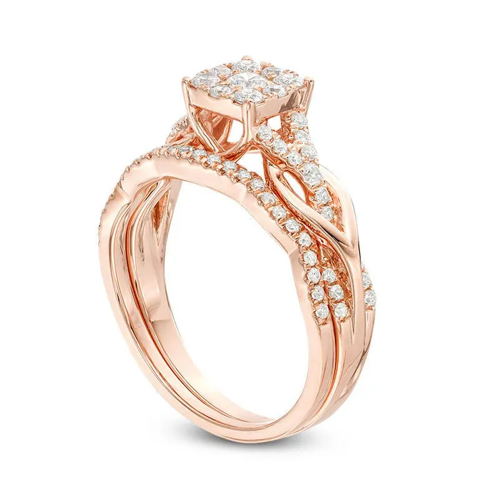 Goldia Rings 063 CT TW Natural Diamond Square Frame Knot Shank Bridal Engagement Ring Set in Solid 14K Rose Gold Goldia Rings 063 CT TW Natural Diamond Square Frame Knot Shank Bridal Engagement Ring Set in Solid 14K Rose Gold
