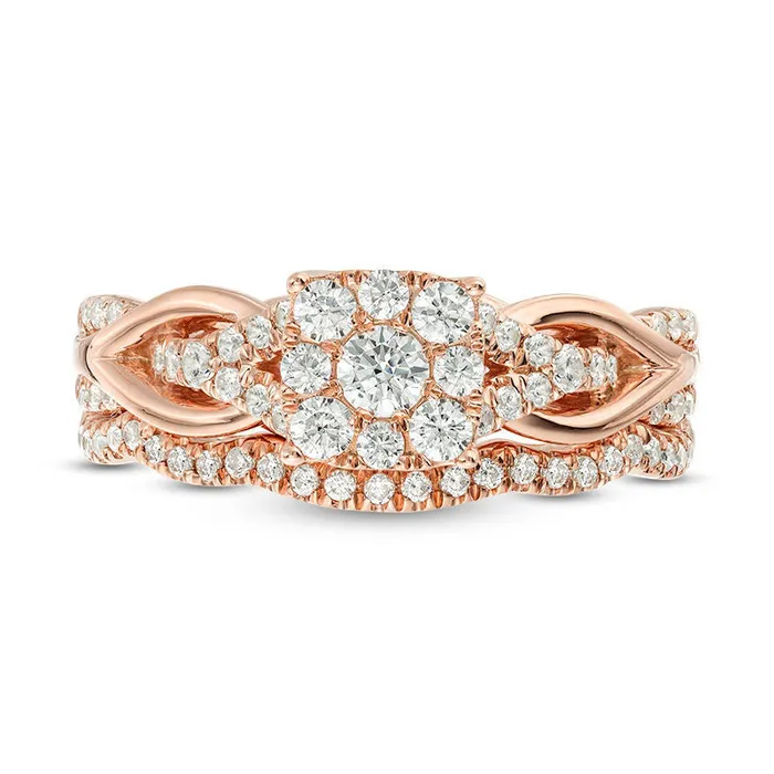 Goldia Rings 063 CT TW Natural Diamond Square Frame Knot Shank Bridal Engagement Ring Set in Solid 14K Rose Gold Goldia Rings 063 CT TW Natural Diamond Square Frame Knot Shank Bridal Engagement Ring Set in Solid 14K Rose Gold