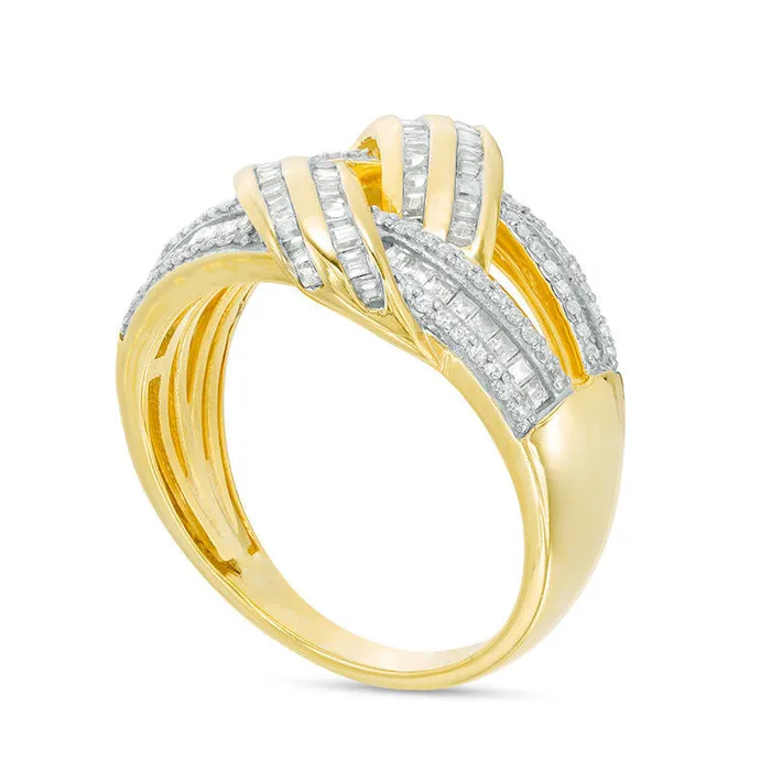 Goldia Rings 075 CT TW Baguette and Round Natural Diamond MultiRow Knot Ring in Solid 10K Yellow Gold Goldia Rings 075 CT TW Baguette and Round Natural Diamond MultiRow Knot Ring in Solid 10K Yellow Gold