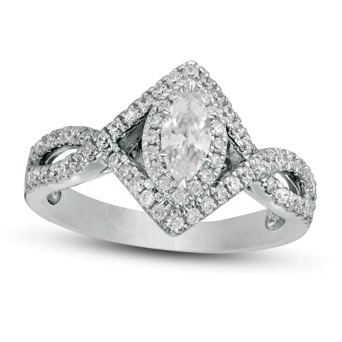 Goldia Rings 075 CT TW Marquise Natural Diamond Frame Twist Shank Engagement Ring in Solid 14K White Gold Goldia Rings 075 CT TW Marquise Natural Diamond Frame Twist Shank Engagement Ring in Solid 14K White Gold