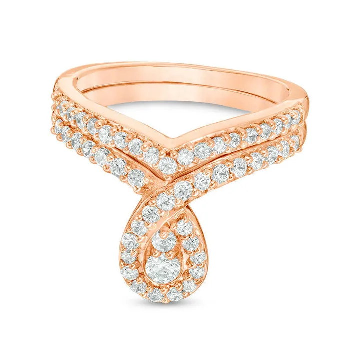 Goldia Rings 075 CT TW Natural Diamond PearShaped Frame Bridal Engagement Ring Set in Solid 10K Rose Gold Goldia Rings 075 CT TW Natural Diamond PearShaped Frame Bridal Engagement Ring Set in Solid 10K Rose Gold