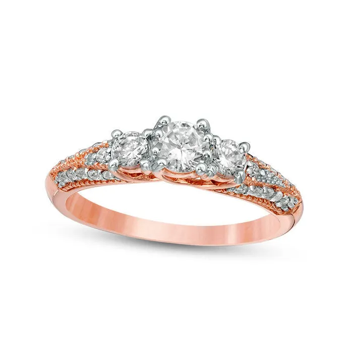 Goldia Rings 075 CT TW Natural Diamond Three Stone VSides Antique VintageStyle Engagement Ring in Solid 10K Rose Gold Goldia Rings 075 CT TW Natural Diamond Three Stone VSides Antique VintageStyle Engagement Ring in Solid 10K Rose Gold