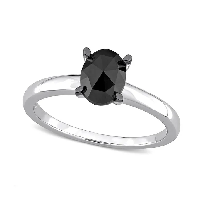 Goldia Rings 10 CT Oval Enhanced Black Natural Clarity Enhanced Diamond Solitaire Ring in Solid 10K White Gold