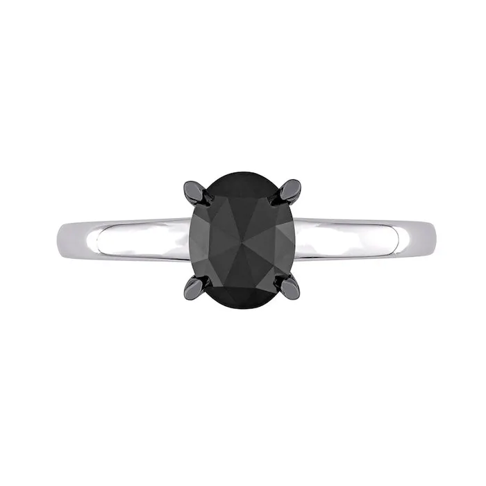 Goldia Rings 10 CT Oval Enhanced Black Natural Clarity Enhanced Diamond Solitaire Ring in Solid 10K White Gold Goldia Rings 10 CT Oval Enhanced Black Natural Clarity Enhanced Diamond Solitaire Ring in Solid 10K White Gold