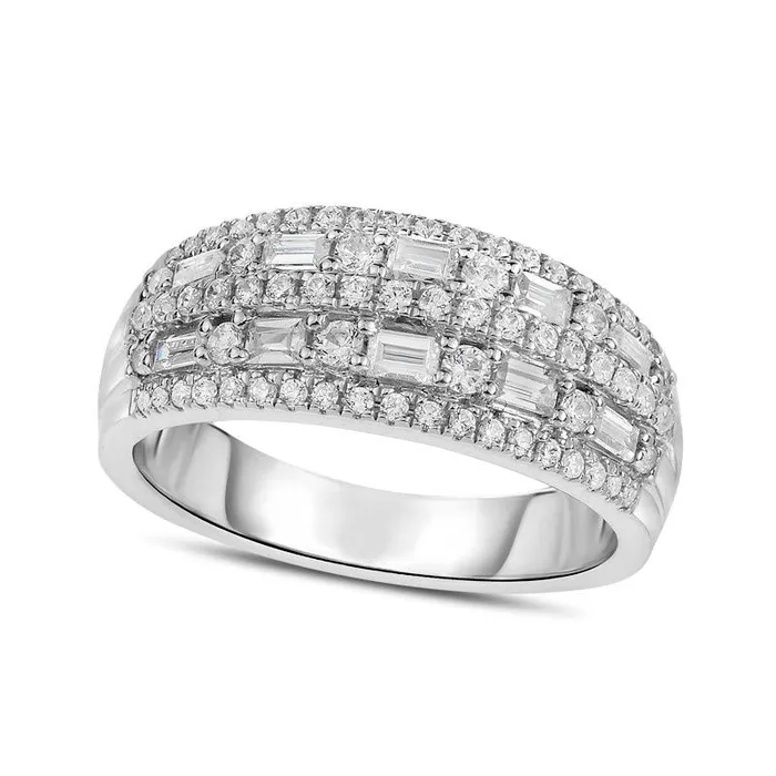 Goldia Rings 10 CT TW Baguette and Round Natural Diamond Alternating MultiRow Band in Solid 14K White Gold Goldia Rings 10 CT TW Baguette and Round Natural Diamond Alternating MultiRow Band in Solid 14K White Gold