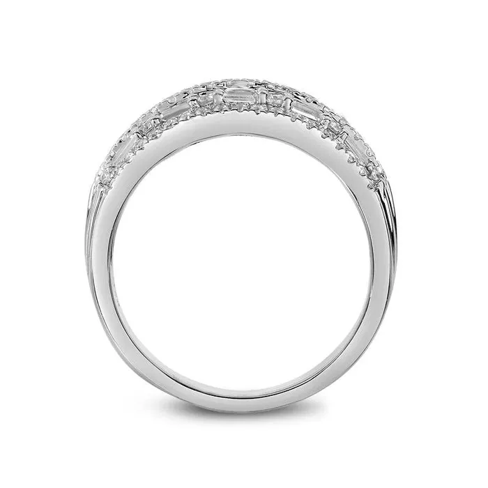 Goldia Rings 10 CT TW Baguette and Round Natural Diamond Alternating MultiRow Band in Solid 14K White Gold Goldia Rings 10 CT TW Baguette and Round Natural Diamond Alternating MultiRow Band in Solid 14K White Gold
