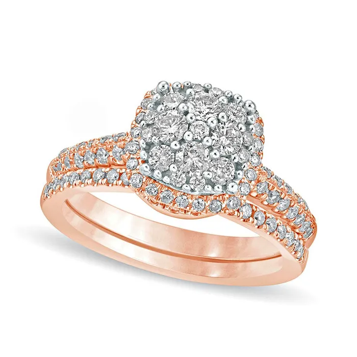 Goldia Rings 10 CT TW Composite Natural Diamond Cushion Frame Bridal Engagement Ring Set in Solid 10K Rose Gold Goldia Rings 10 CT TW Composite Natural Diamond Cushion Frame Bridal Engagement Ring Set in Solid 10K Rose Gold