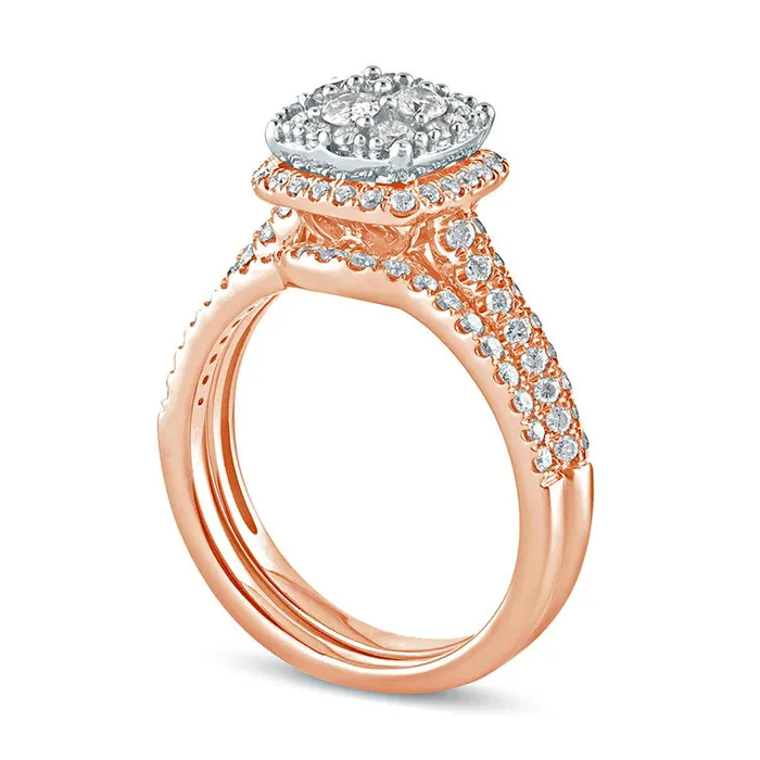 Goldia Rings 10 CT TW Composite Natural Diamond Cushion Frame Bridal Engagement Ring Set in Solid 10K Rose Gold Goldia Rings 10 CT TW Composite Natural Diamond Cushion Frame Bridal Engagement Ring Set in Solid 10K Rose Gold