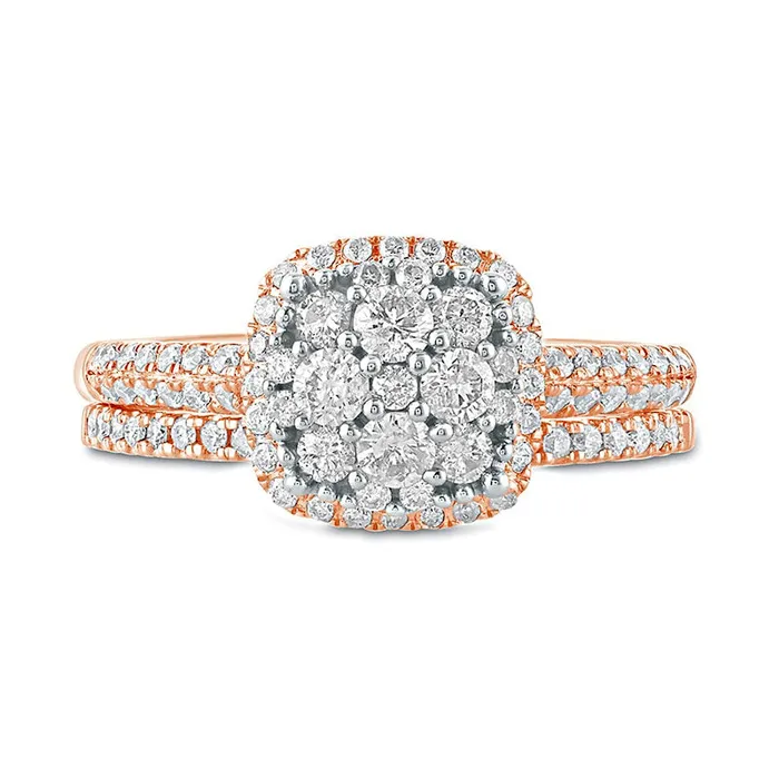 Goldia Rings 10 CT TW Composite Natural Diamond Cushion Frame Bridal Engagement Ring Set in Solid 10K Rose Gold Goldia Rings 10 CT TW Composite Natural Diamond Cushion Frame Bridal Engagement Ring Set in Solid 10K Rose Gold