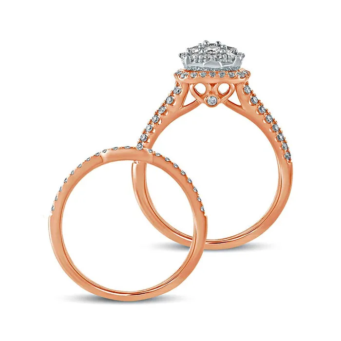 Goldia Rings 10 CT TW Composite Natural Diamond Cushion Frame Bridal Engagement Ring Set in Solid 10K Rose Gold Goldia Rings 10 CT TW Composite Natural Diamond Cushion Frame Bridal Engagement Ring Set in Solid 10K Rose Gold
