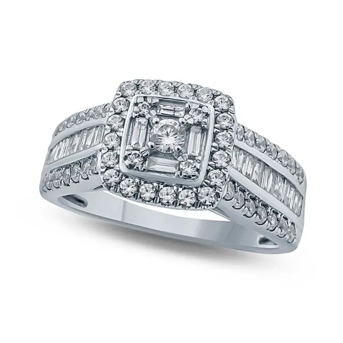 Goldia Rings 10 CT TW Composite Natural Diamond Cushion Frame MultiRow Engagement Ring in Solid 10K White Gold Goldia Rings 10 CT TW Composite Natural Diamond Cushion Frame MultiRow Engagement Ring in Solid 10K White Gold