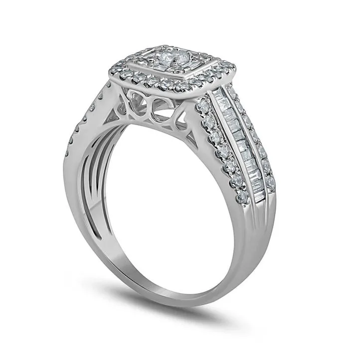 Goldia Rings 10 CT TW Composite Natural Diamond Cushion Frame MultiRow Engagement Ring in Solid 10K White Gold Goldia Rings 10 CT TW Composite Natural Diamond Cushion Frame MultiRow Engagement Ring in Solid 10K White Gold