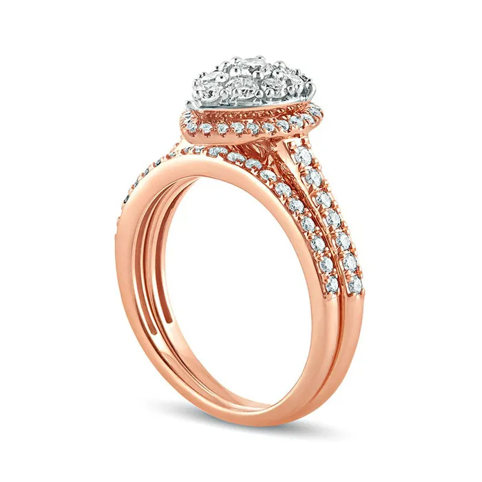 Goldia Rings 10 CT TW Composite Pear Natural Diamond Frame Bridal Engagement Ring Set in Solid 10K Rose Gold Goldia Rings 10 CT TW Composite Pear Natural Diamond Frame Bridal Engagement Ring Set in Solid 10K Rose Gold