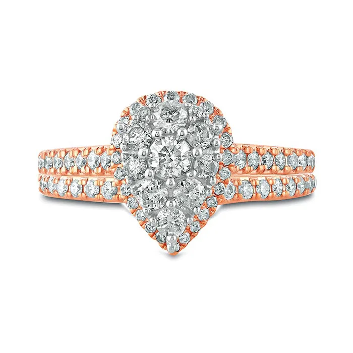 Goldia Rings 10 CT TW Composite Pear Natural Diamond Frame Bridal Engagement Ring Set in Solid 10K Rose Gold Goldia Rings 10 CT TW Composite Pear Natural Diamond Frame Bridal Engagement Ring Set in Solid 10K Rose Gold