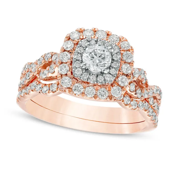 Goldia Rings 10 CT TW Natural Diamond Double CushionShaped Frame Twist Shank Bridal Engagement Ring Set in Solid 10K Rose Gold Goldia Rings 10 CT TW Natural Diamond Double CushionShaped Frame Twist Shank Bridal Engagement Ring Set in Solid 10K Rose Gold