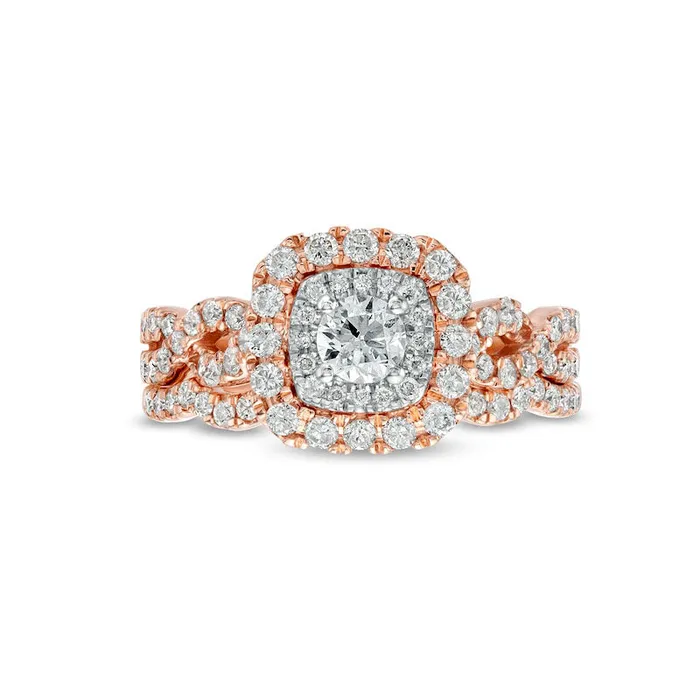 Goldia Rings 10 CT TW Natural Diamond Double CushionShaped Frame Twist Shank Bridal Engagement Ring Set in Solid 10K Rose Gold Goldia Rings 10 CT TW Natural Diamond Double CushionShaped Frame Twist Shank Bridal Engagement Ring Set in Solid 10K Rose Gold