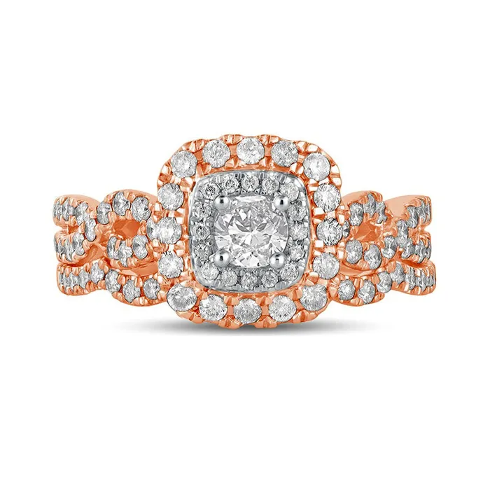 Goldia Rings 10 CT TW Natural Diamond Double CushionShaped Frame Twist Shank Bridal Engagement Ring Set in Solid 10K Rose Gold Goldia Rings 10 CT TW Natural Diamond Double CushionShaped Frame Twist Shank Bridal Engagement Ring Set in Solid 10K Rose Gold