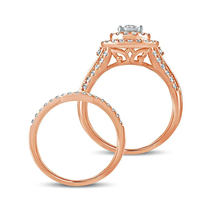 Goldia Rings 10 CT TW Natural Diamond Double Frame Bridal Engagement Ring Set in Solid 10K Rose Gold Goldia Rings 10 CT TW Natural Diamond Double Frame Bridal Engagement Ring Set in Solid 10K Rose Gold