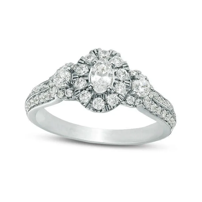 Goldia Rings 10 CT TW Oval Natural Diamond Frame Three Stone Double Row Engagement Ring in Solid 14K White Gold Goldia Rings 10 CT TW Oval Natural Diamond Frame Three Stone Double Row Engagement Ring in Solid 14K White Gold