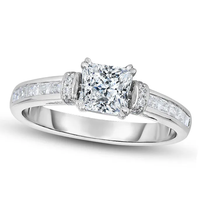 Goldia Rings 117 CT TW PrincessCut Natural Diamond Collar Engagement Ring in Solid 14K White Gold Goldia Rings 117 CT TW PrincessCut Natural Diamond Collar Engagement Ring in Solid 14K White Gold