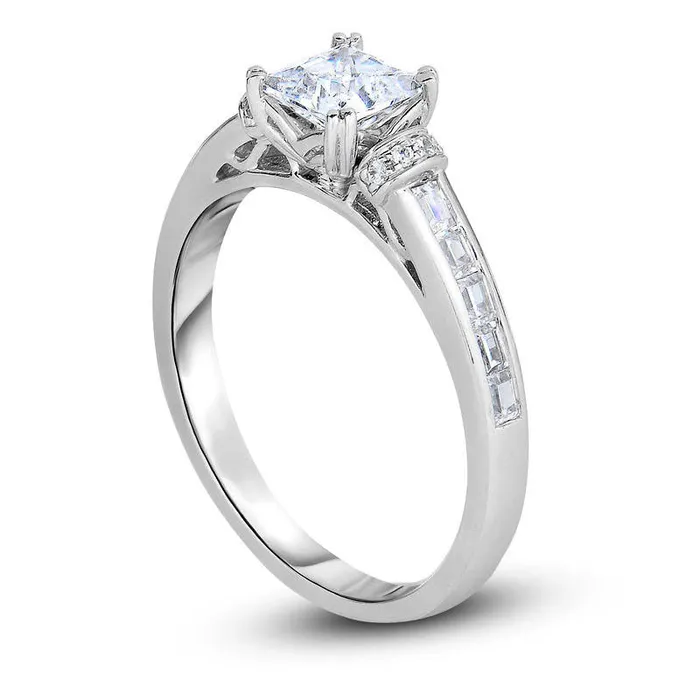 Goldia Rings 117 CT TW PrincessCut Natural Diamond Collar Engagement Ring in Solid 14K White Gold Goldia Rings 117 CT TW PrincessCut Natural Diamond Collar Engagement Ring in Solid 14K White Gold