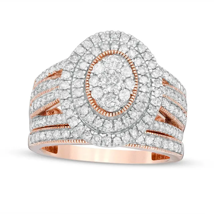 Goldia Rings 125 CT TW Composite Oval Natural Diamond Double Frame Antique VintageStyle MultiRow Bridal Engagement Ring Set in Solid 10K Rose Gold Goldia Rings 125 CT TW Composite Oval Natural Diamond Double Frame Antique VintageStyle MultiRow Bridal Engagement Ring Set in Solid 10K Rose Gold