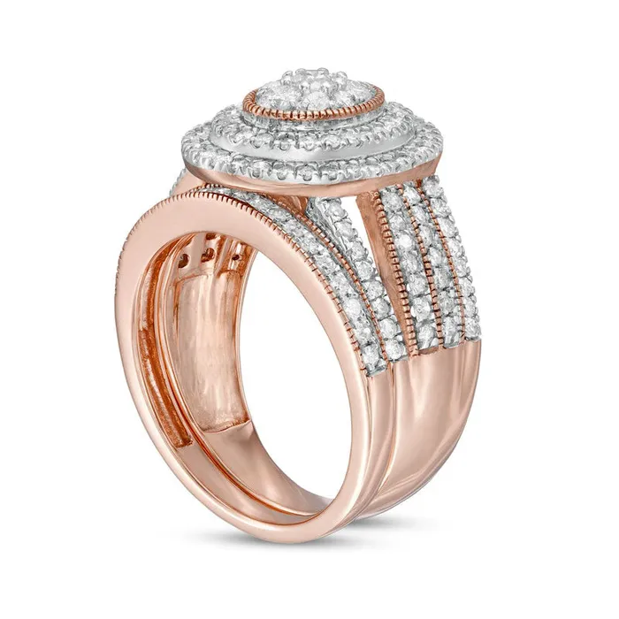 Goldia Rings 125 CT TW Composite Oval Natural Diamond Double Frame Antique VintageStyle MultiRow Bridal Engagement Ring Set in Solid 10K Rose Gold Goldia Rings 125 CT TW Composite Oval Natural Diamond Double Frame Antique VintageStyle MultiRow Bridal Engagement Ring Set in Solid 10K Rose Gold