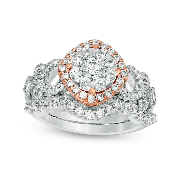 Goldia Rings 125 CT TW Natural Diamond Tilted Cushion Frame Antique VintageStyle Bridal Engagement Ring Set in Solid 10K TwoTone Gold Goldia Rings 125 CT TW Natural Diamond Tilted Cushion Frame Antique VintageStyle Bridal Engagement Ring Set in Solid 10K TwoTone Gold