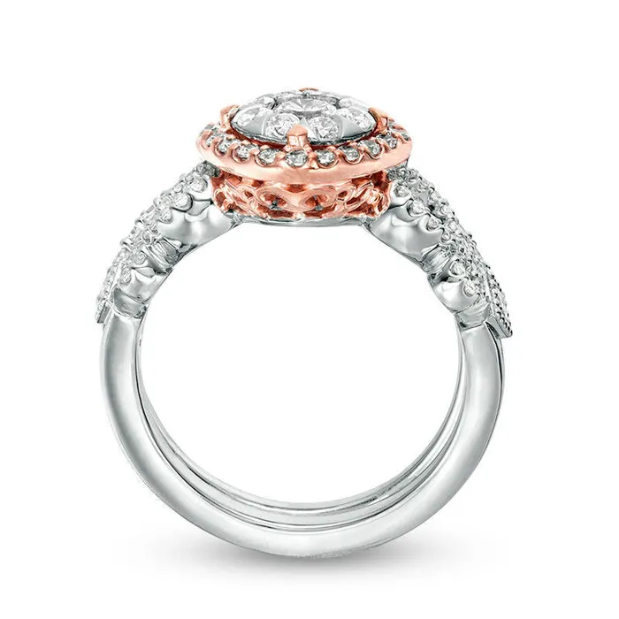 Goldia Rings 125 CT TW Natural Diamond Tilted Cushion Frame Antique VintageStyle Bridal Engagement Ring Set in Solid 10K TwoTone Gold Goldia Rings 125 CT TW Natural Diamond Tilted Cushion Frame Antique VintageStyle Bridal Engagement Ring Set in Solid 10K TwoTone Gold