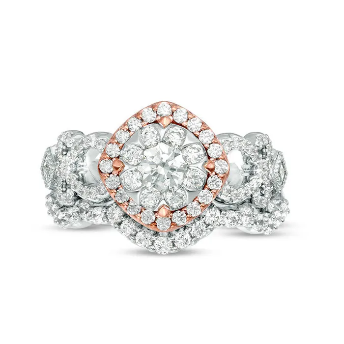 Goldia Rings 125 CT TW Natural Diamond Tilted Cushion Frame Antique VintageStyle Bridal Engagement Ring Set in Solid 10K TwoTone Gold Goldia Rings 125 CT TW Natural Diamond Tilted Cushion Frame Antique VintageStyle Bridal Engagement Ring Set in Solid 10K TwoTone Gold