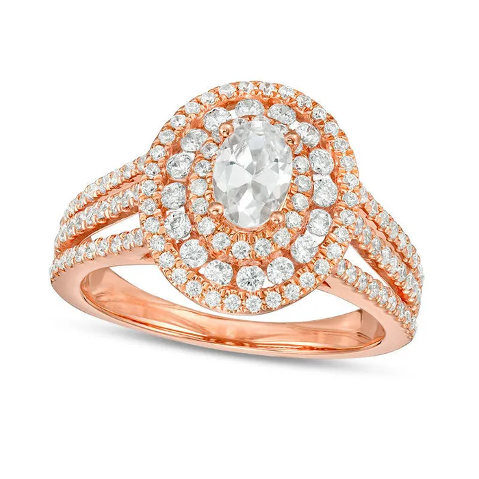 Goldia Rings 133 CT TW Oval Natural Diamond Frame MultiRow Engagement Ring in Solid 14K Rose Gold Goldia Rings 133 CT TW Oval Natural Diamond Frame MultiRow Engagement Ring in Solid 14K Rose Gold