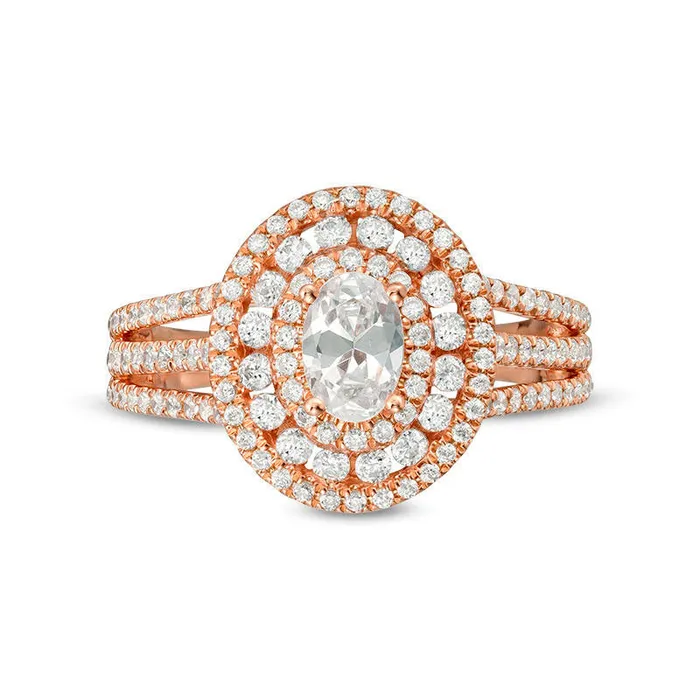 Goldia Rings 133 CT TW Oval Natural Diamond Frame MultiRow Engagement Ring in Solid 14K Rose Gold Goldia Rings 133 CT TW Oval Natural Diamond Frame MultiRow Engagement Ring in Solid 14K Rose Gold