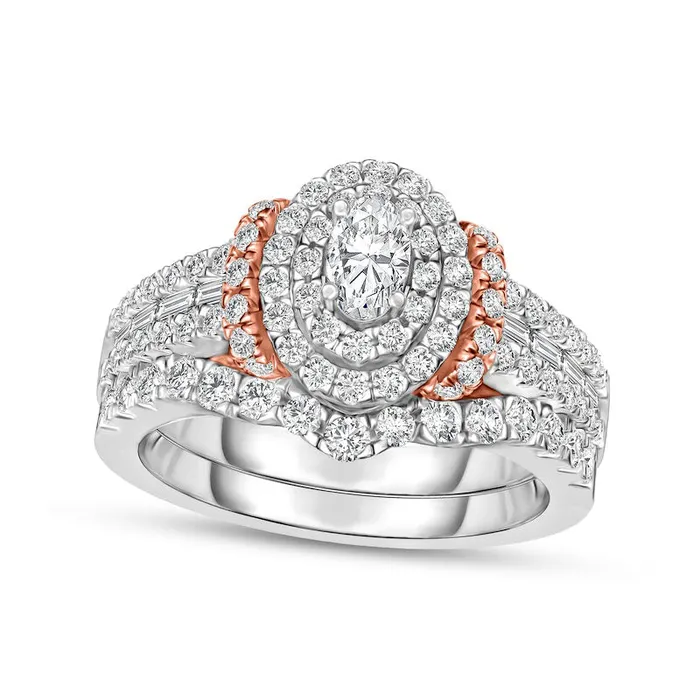 Goldia Rings 133 CT TW OvalShaped Natural Diamond Double Frame Collar MultiRow Bridal Engagement Ring Set in Solid 14K TwoTone Gold Goldia Rings 133 CT TW OvalShaped Natural Diamond Double Frame Collar MultiRow Bridal Engagement Ring Set in Solid 14K TwoTone Gold