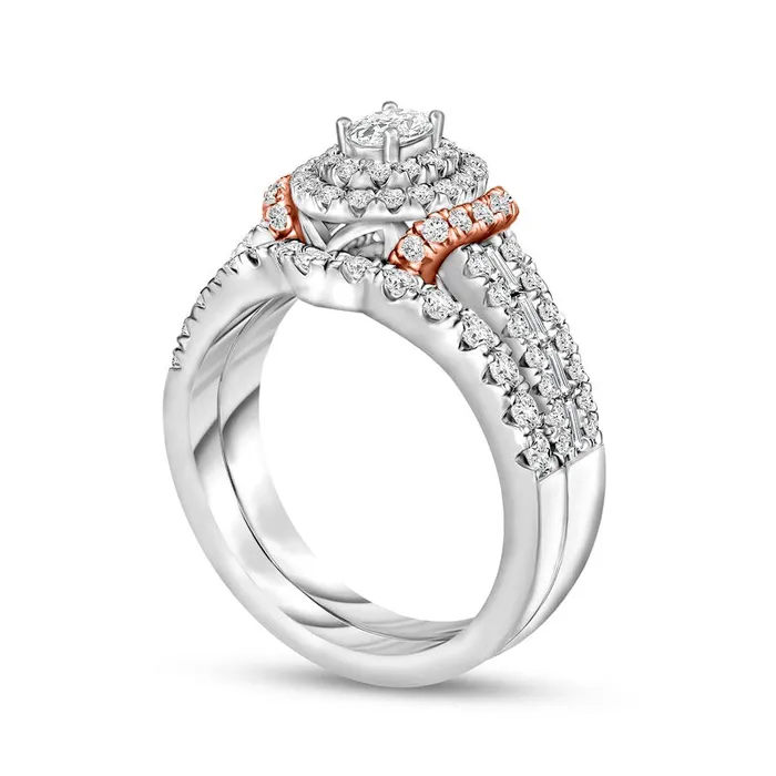 Goldia Rings 133 CT TW OvalShaped Natural Diamond Double Frame Collar MultiRow Bridal Engagement Ring Set in Solid 14K TwoTone Gold Goldia Rings 133 CT TW OvalShaped Natural Diamond Double Frame Collar MultiRow Bridal Engagement Ring Set in Solid 14K TwoTone Gold
