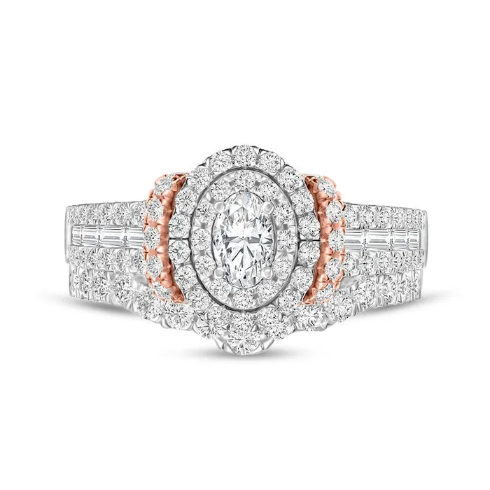 Goldia Rings 133 CT TW OvalShaped Natural Diamond Double Frame Collar MultiRow Bridal Engagement Ring Set in Solid 14K TwoTone Gold Goldia Rings 133 CT TW OvalShaped Natural Diamond Double Frame Collar MultiRow Bridal Engagement Ring Set in Solid 14K TwoTone Gold