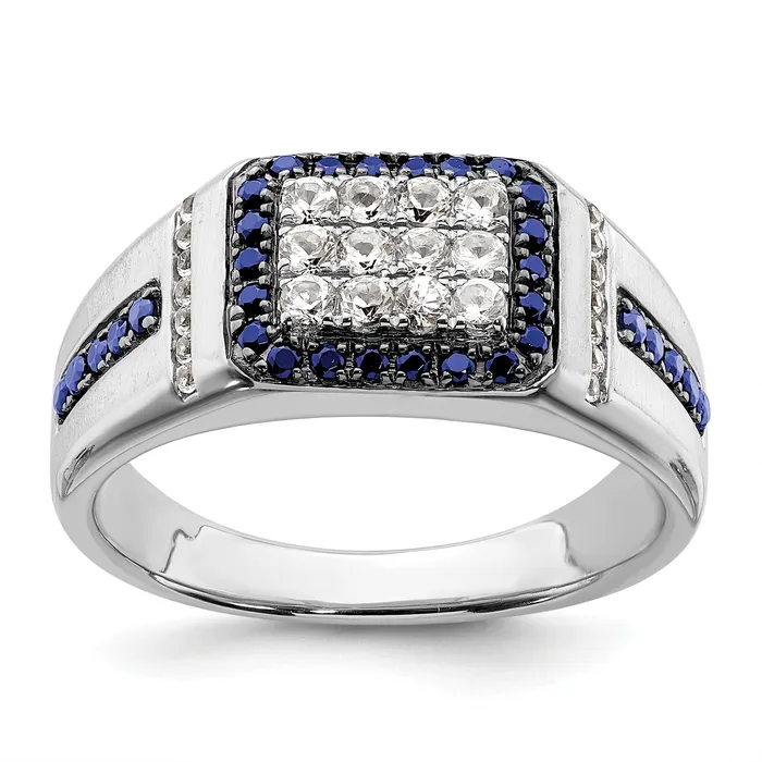 Goldia Rings 10k White Gold 38 Ct Lab Grown Diamond VSSI G and Lab Created Blue Sapphire Mens Ring Goldia Rings 10k White Gold 38 Ct Lab Grown Diamond VSSI G and Lab Created Blue Sapphire Mens Ring