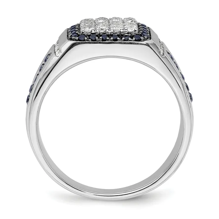Goldia Rings 10k White Gold 38 Ct Lab Grown Diamond VSSI G and Lab Created Blue Sapphire Mens Ring